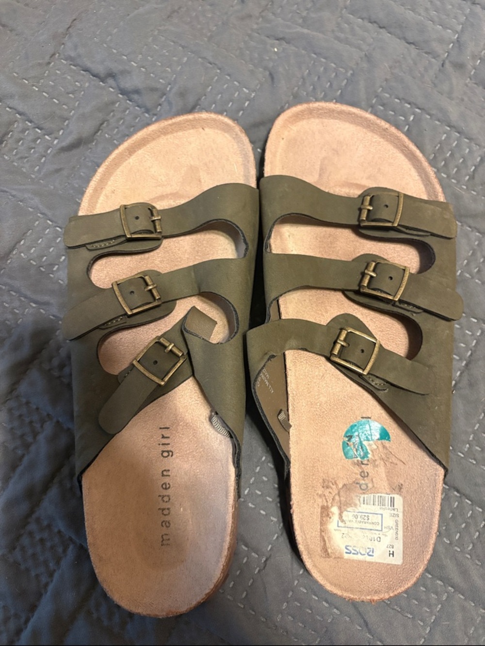 Madden Girl Olive Triple-Strap Slide Sandals with Buckles